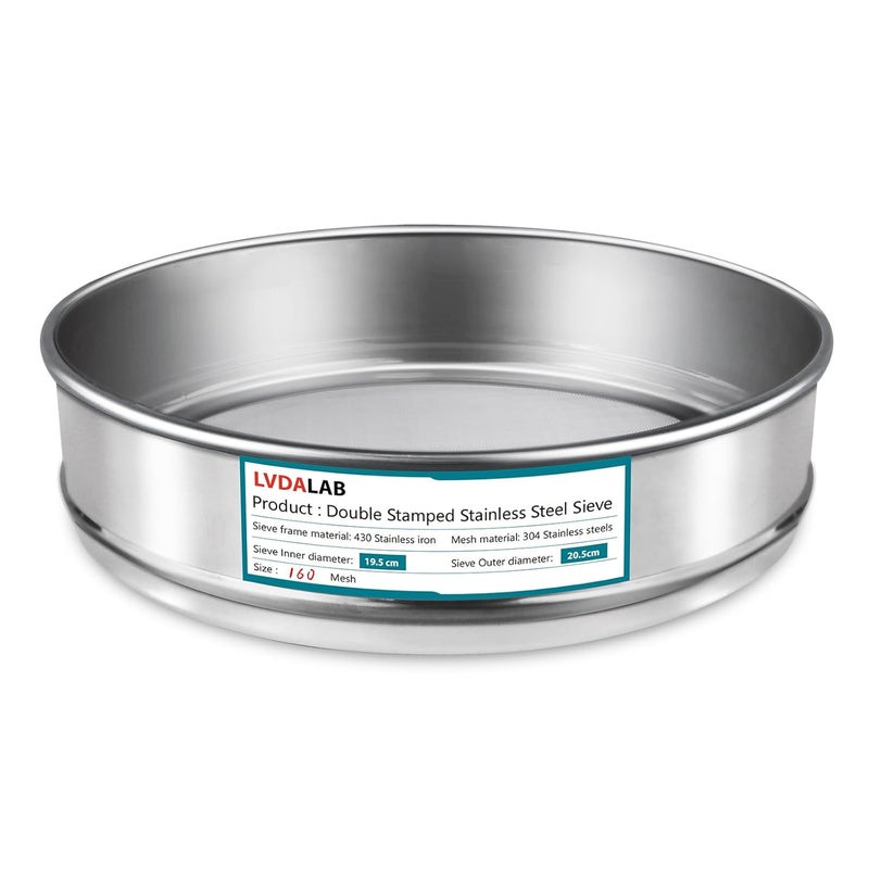 LVDALAB 304 Stainless Steel Mesh Lab Sieve, 160 Mesh (0.097mm) Aperture Test Sieve, 7.9Inch(20cm) Diameter Economy Standard Analysis Sample Test Sieves for Industrial Laboratory Homes - Image 1